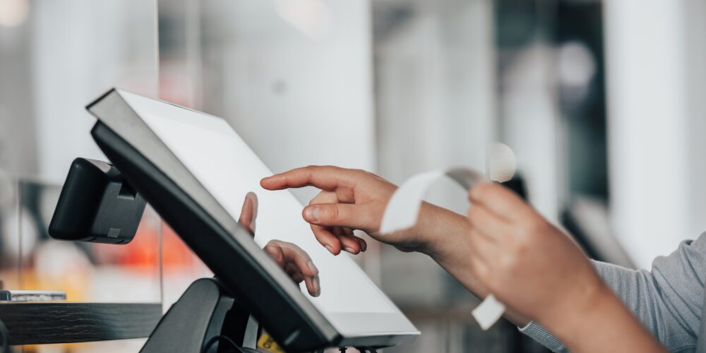 A cash register with a thermal printer